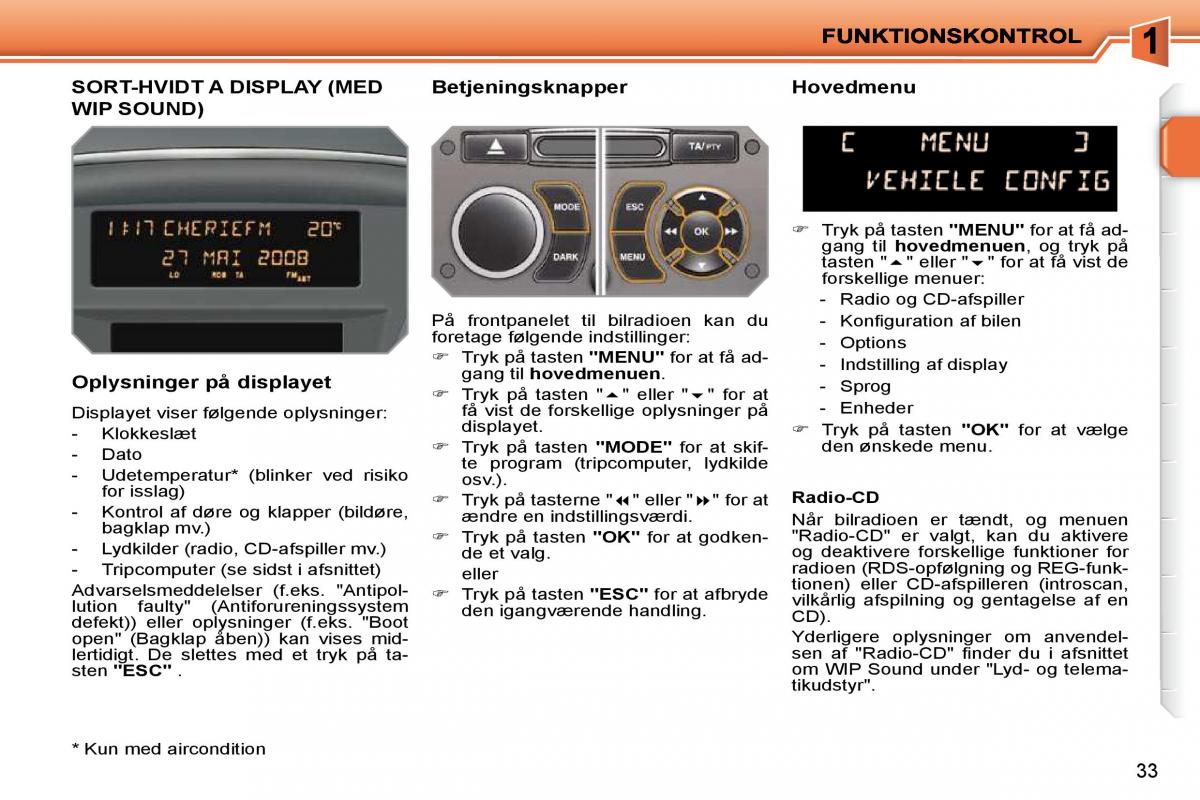 Peugeot 207 Bilens instruktionsbog / page 16