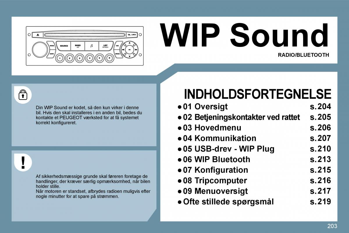 Peugeot 207 Bilens instruktionsbog / page 198