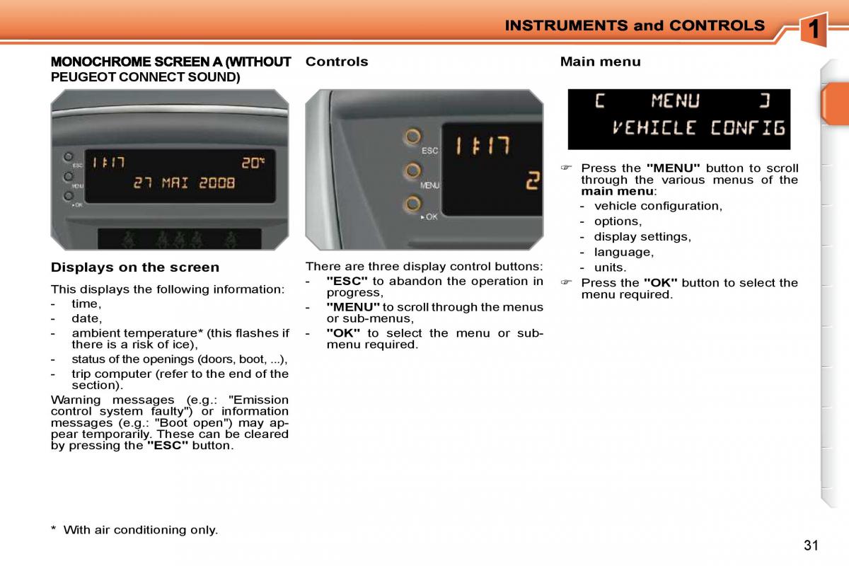 Peugeot 207 owners manual / page 14