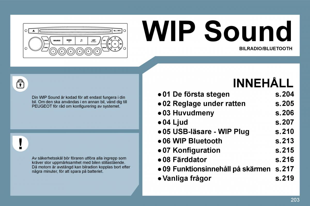 Peugeot 207 instruktionsbok / page 198