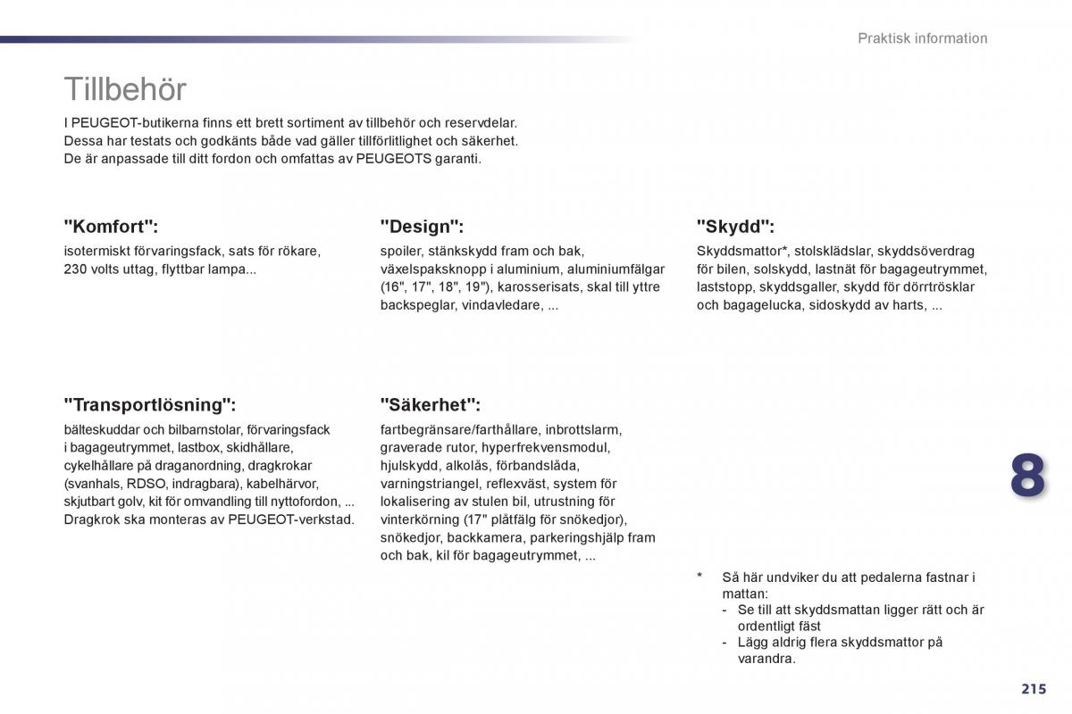 Peugeot 508 instruktionsbok / page 217