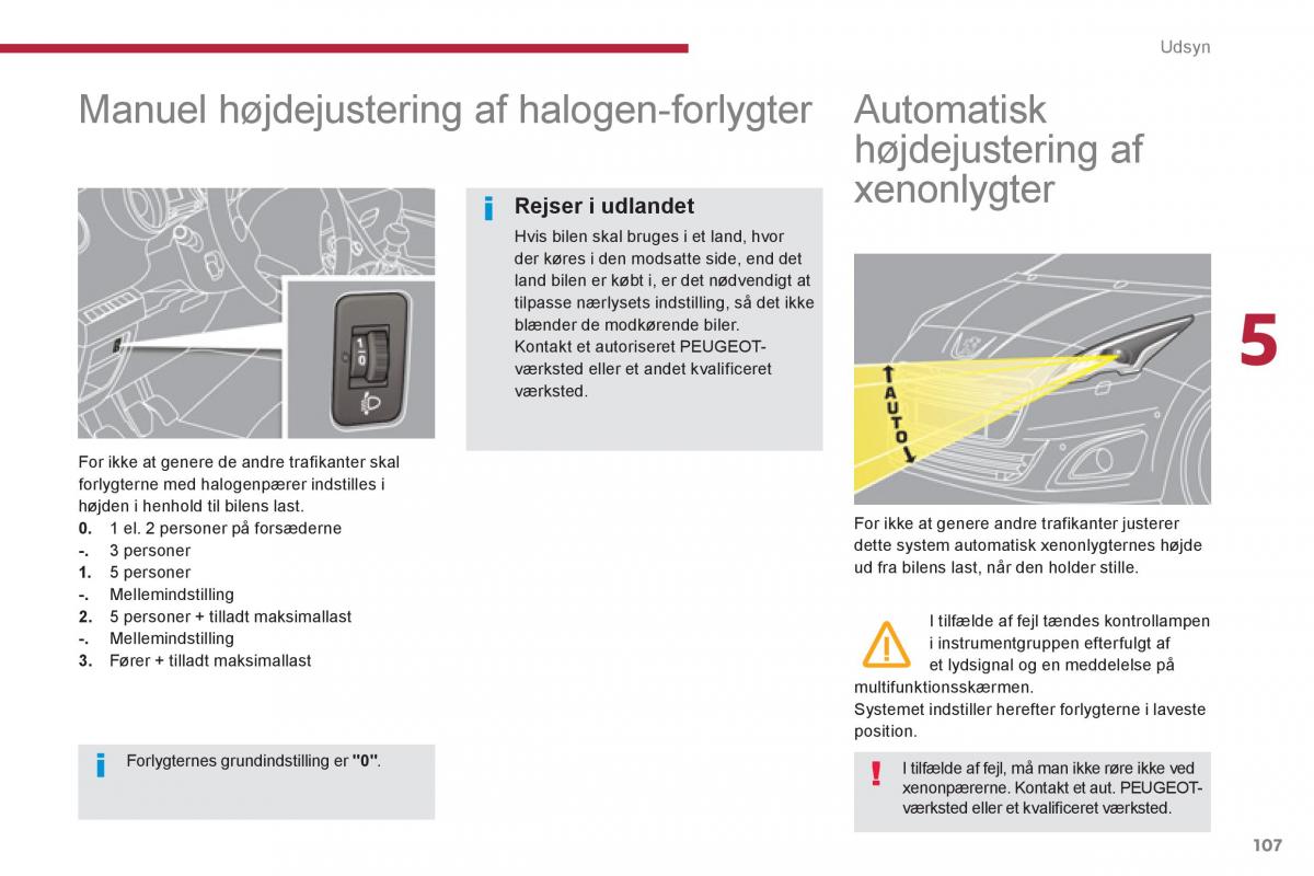 Peugeot 5008 Bilens instruktionsbog / page 109