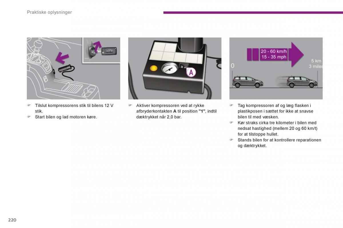 Peugeot 5008 Bilens instruktionsbog / page 222