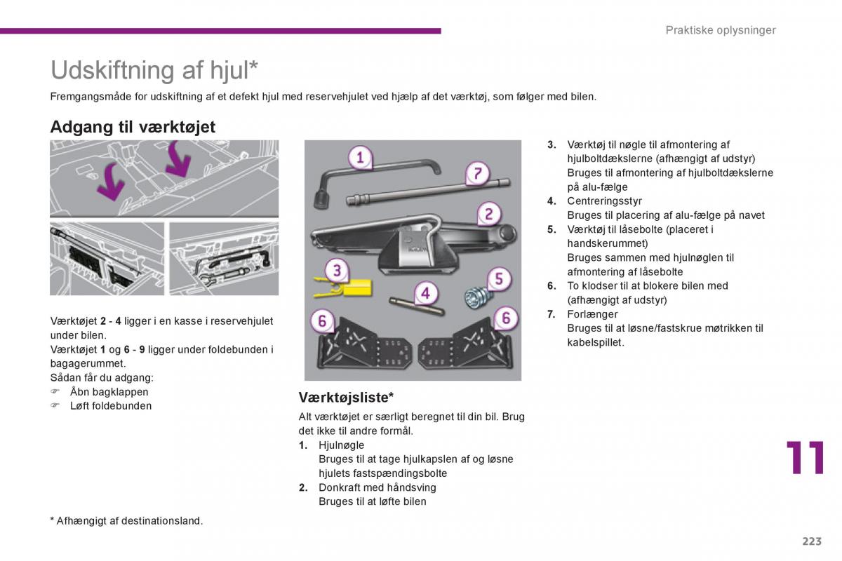 Peugeot 5008 Bilens instruktionsbog / page 225