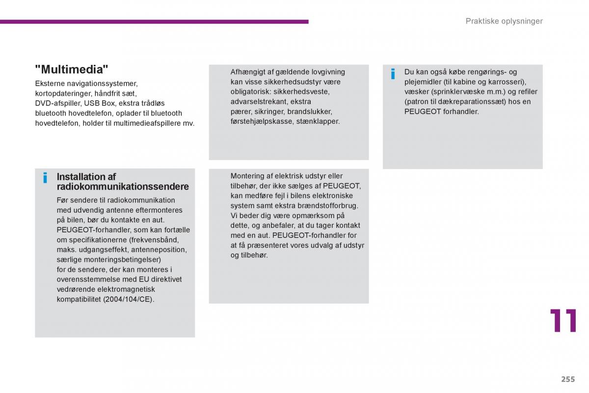 Peugeot 5008 Bilens instruktionsbog / page 257