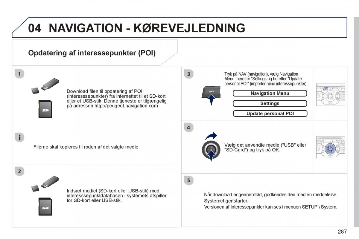 Peugeot 5008 Bilens instruktionsbog / page 289