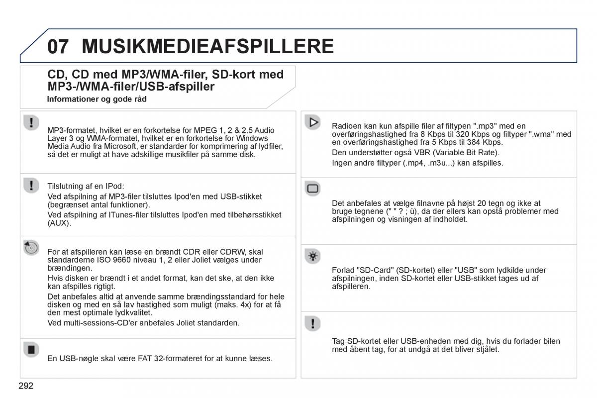 Peugeot 5008 Bilens instruktionsbog / page 294