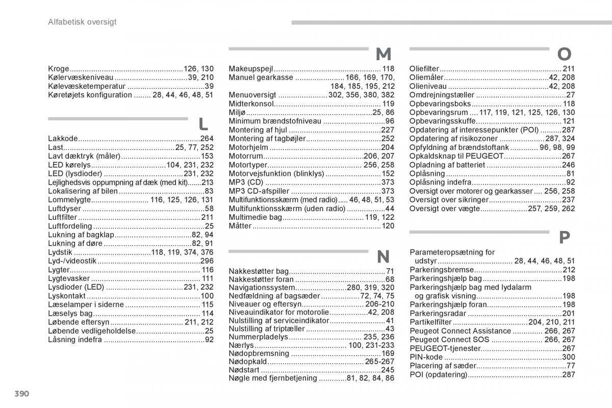 Peugeot 5008 Bilens instruktionsbog / page 392