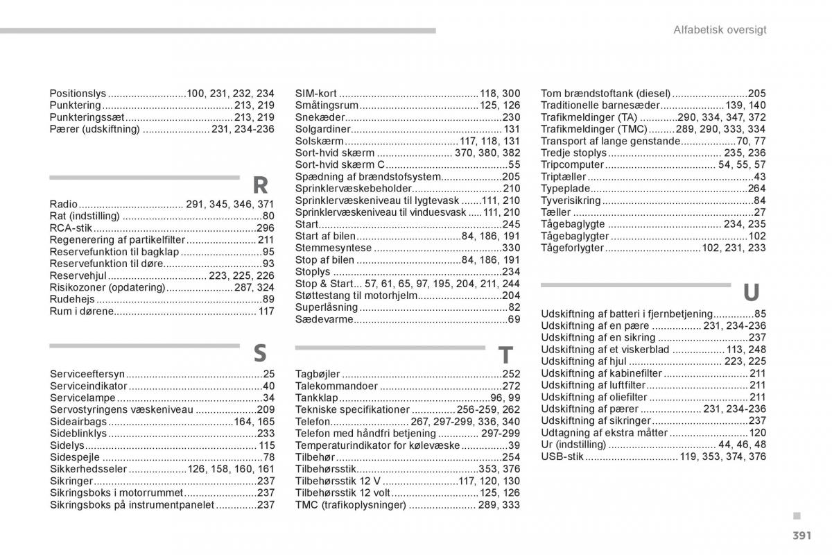 Peugeot 5008 Bilens instruktionsbog / page 393