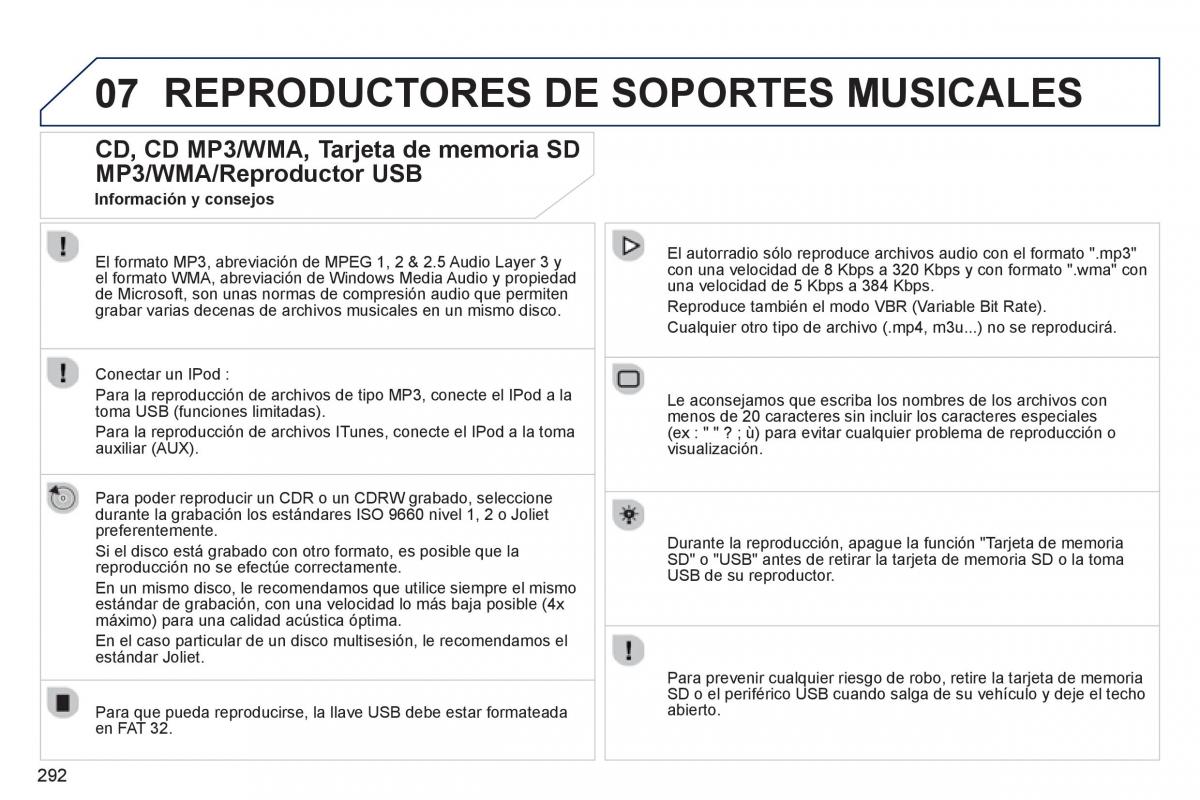 Peugeot 5008 manual del propietario / page 294