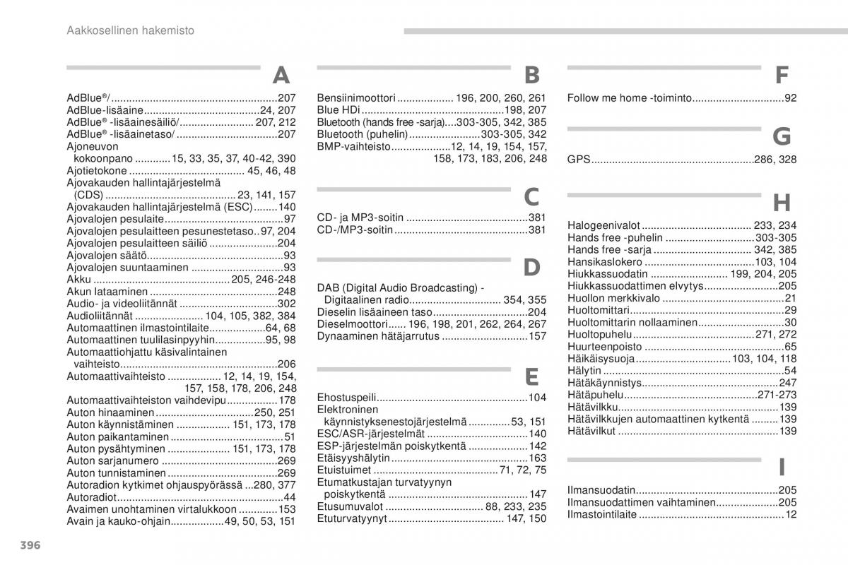 manual  Peugeot 5008 omistajan kasikirja / page 398