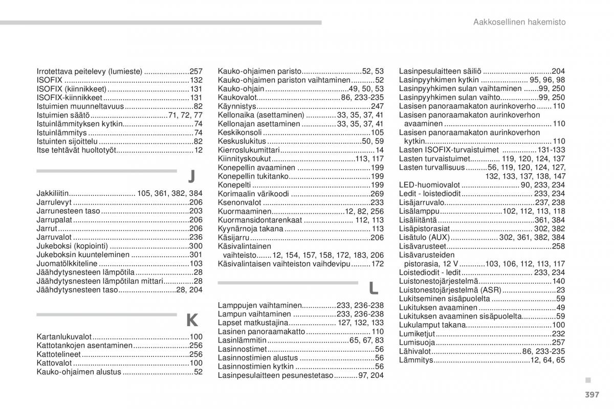 manual  Peugeot 5008 omistajan kasikirja / page 399