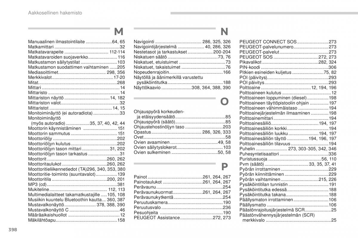 manual  Peugeot 5008 omistajan kasikirja / page 400