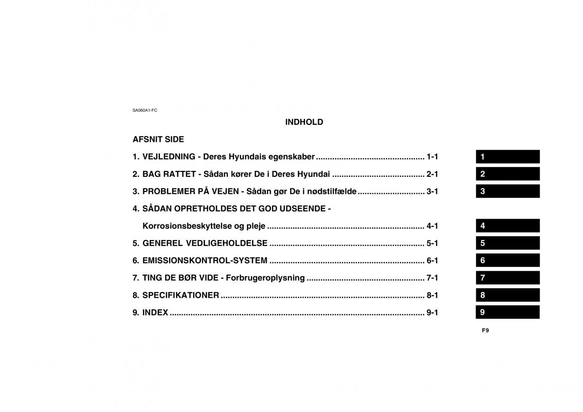 Hyundai Getz Bilens instruktionsbog / page 9