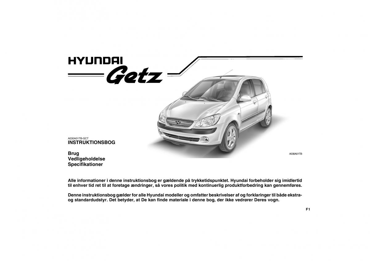 Hyundai Getz Bilens instruktionsbog / page 1