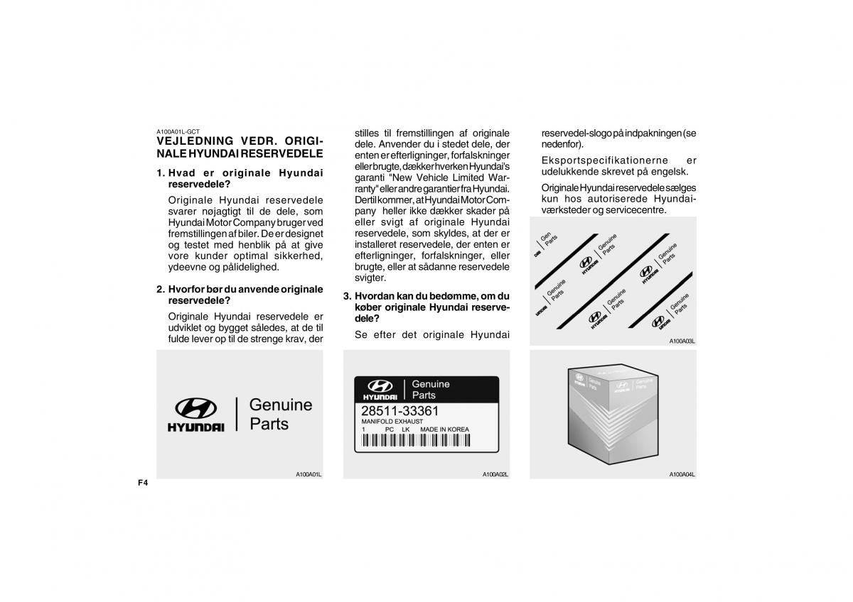 Hyundai Getz Bilens instruktionsbog / page 4