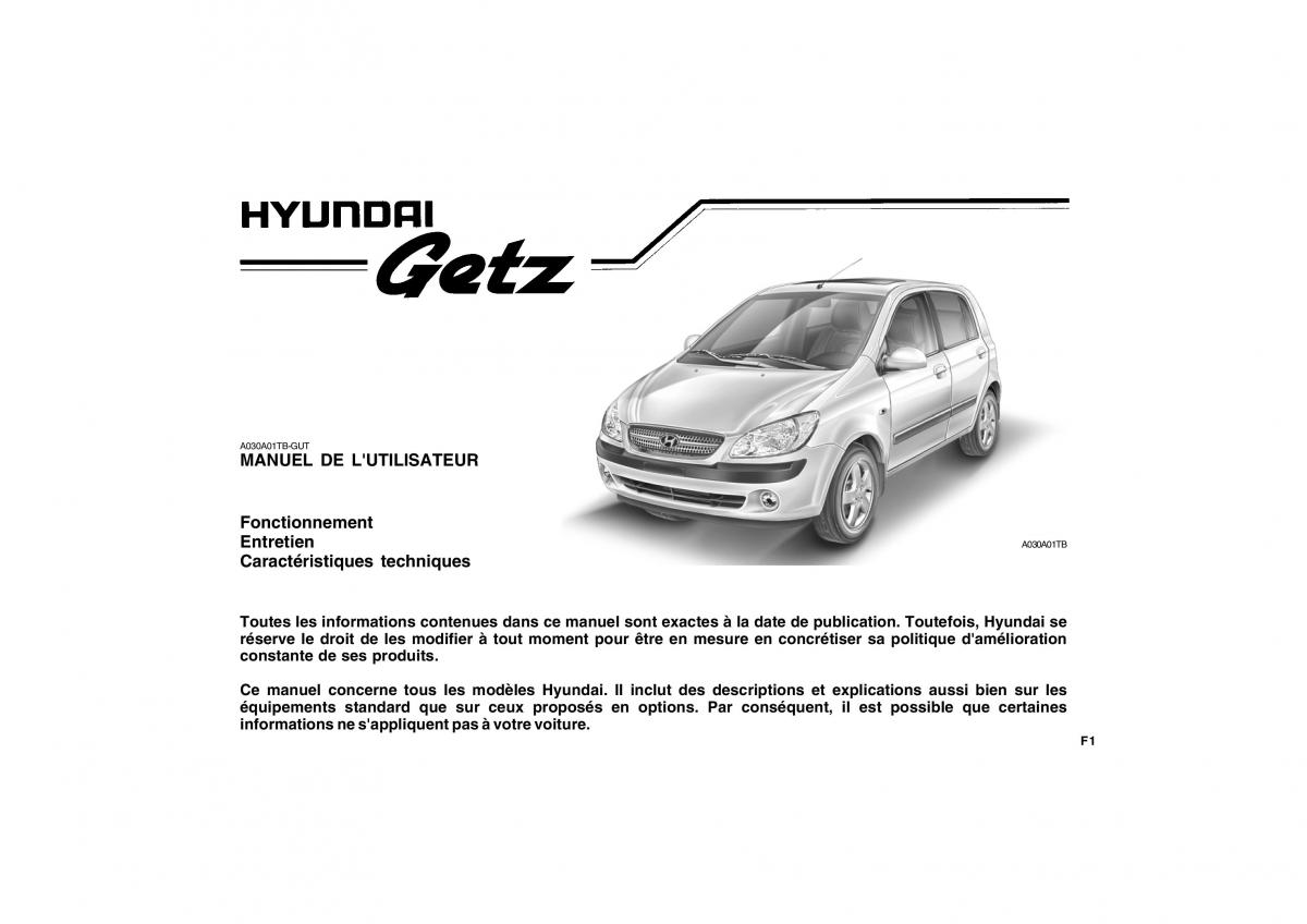 Hyundai Getz manuel du proprietaire / page 1