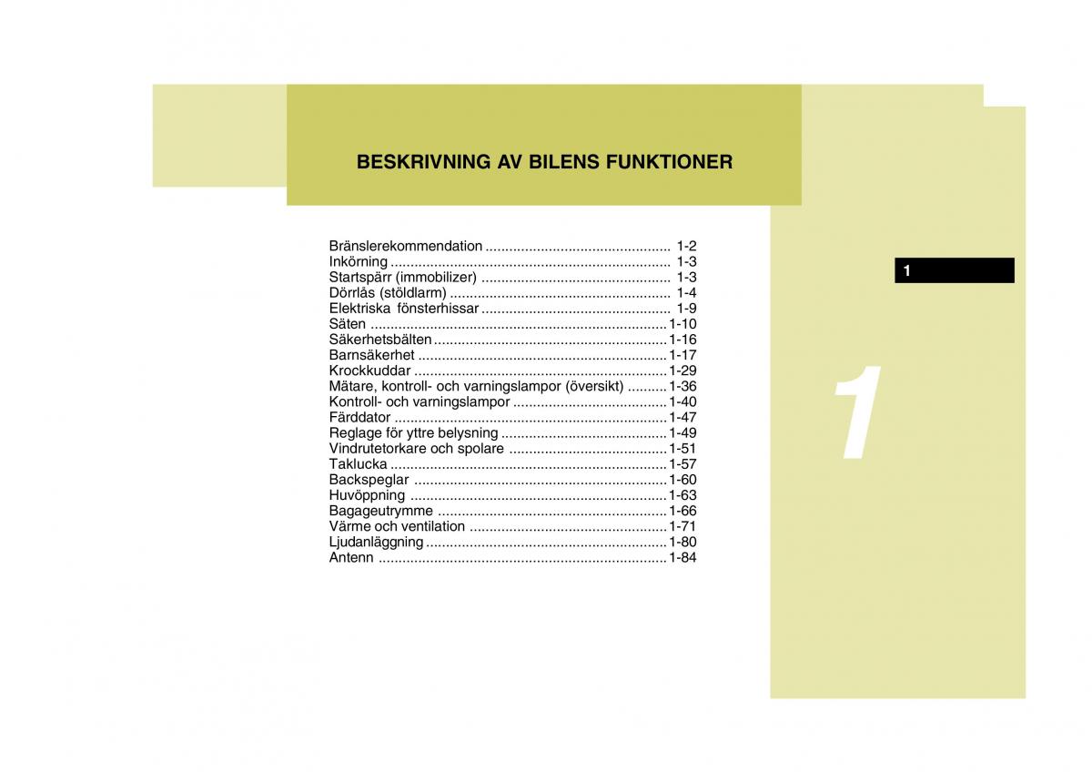 Hyundai Getz instruktionsbok / page 11