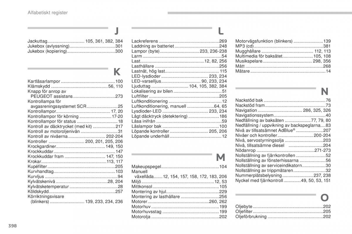 Peugeot 5008 instruktionsbok / page 400