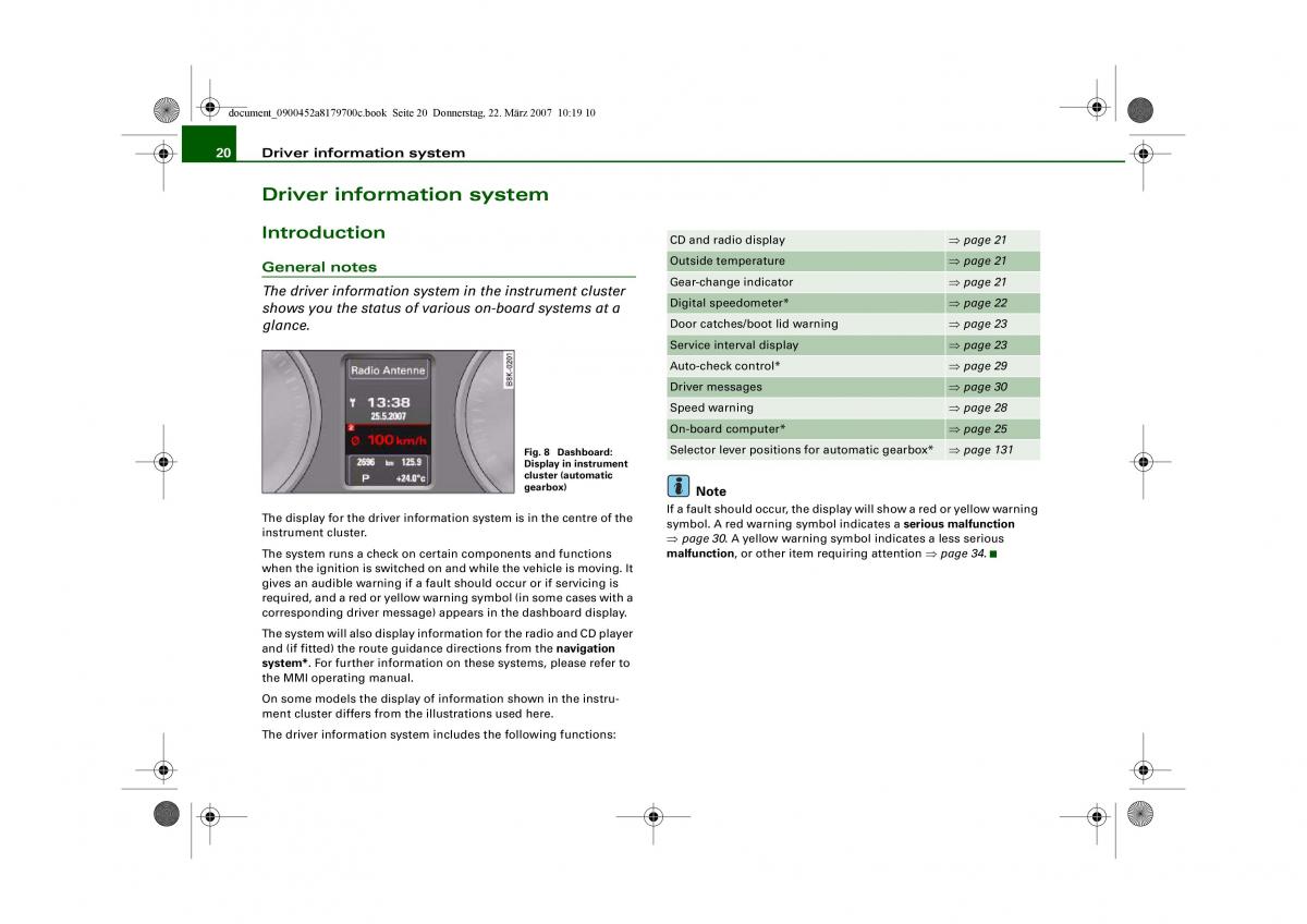 Audi A5 owners manual / page 22