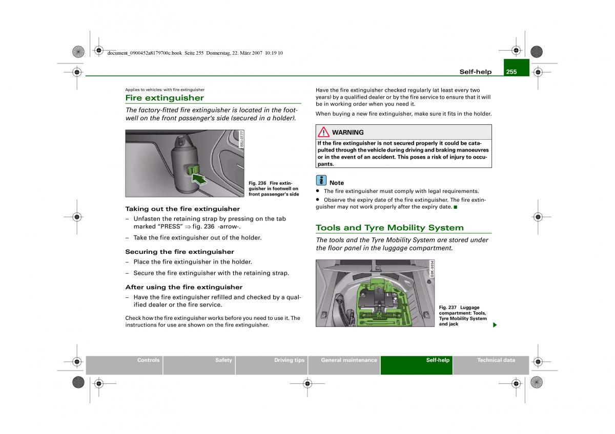 Audi A5 owners manual / page 257