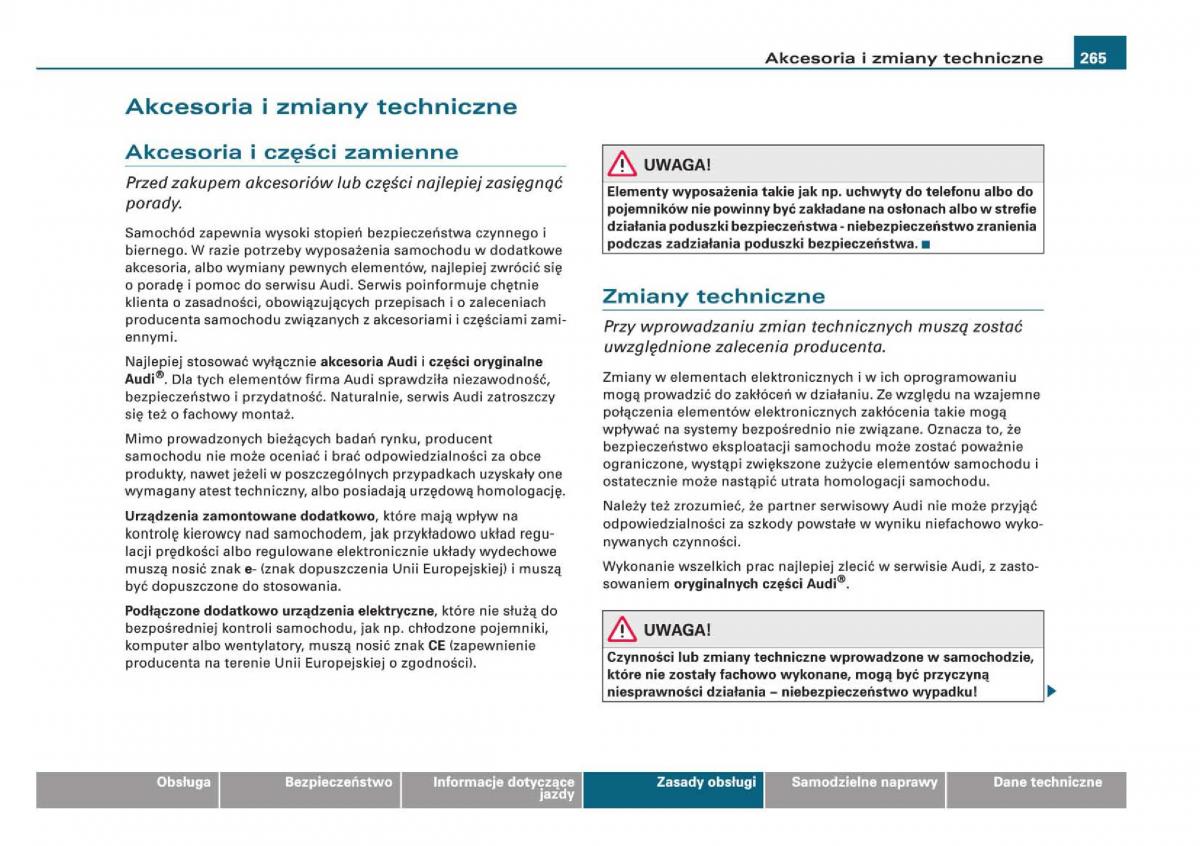 Audi Q5 instrukcja obslugi / page 267