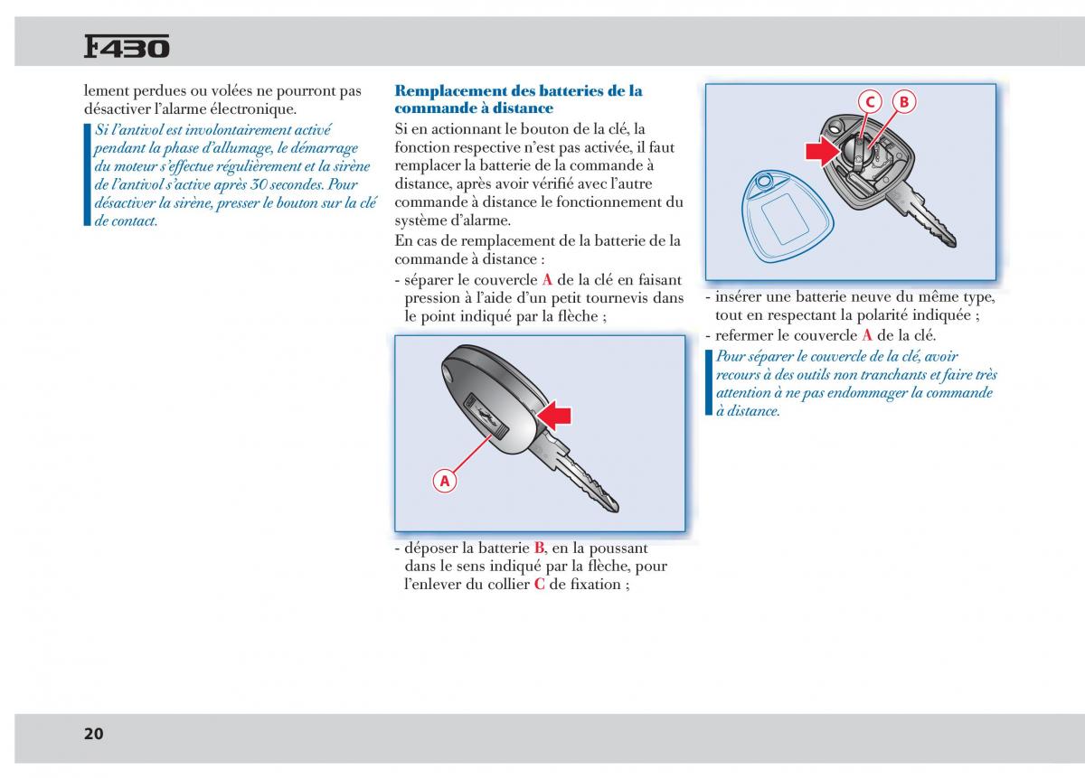 Ferrari 430 manuel du proprietaire / page 20