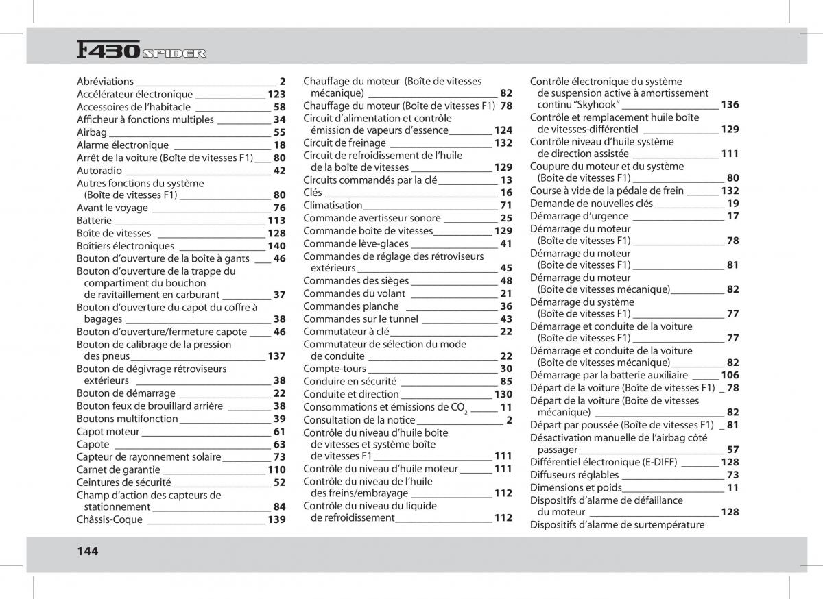 manual  Ferrari 430 Spider manuel du proprietaire / page 144