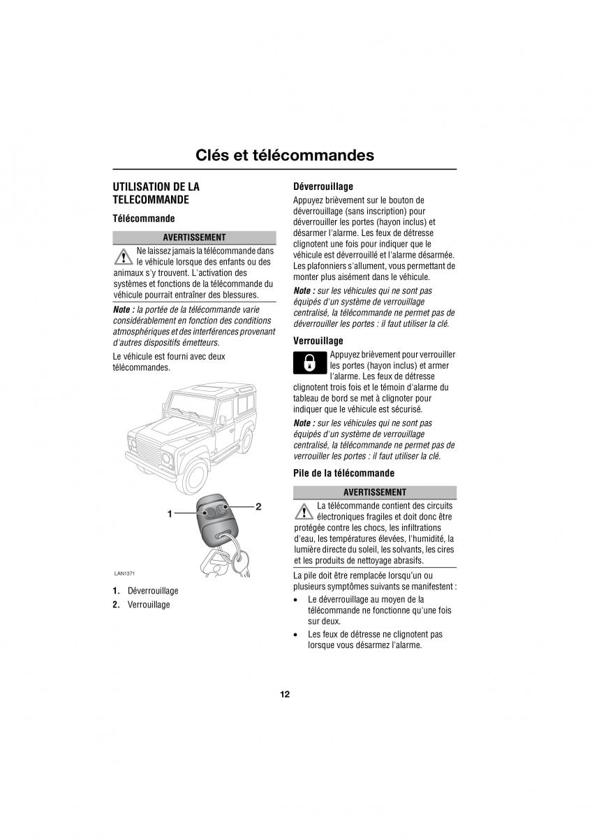 Land Rover Defender manuel du proprietaire / page 148