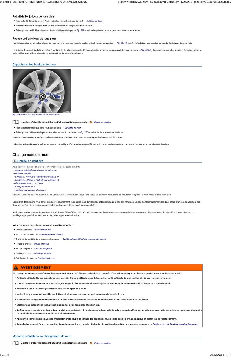 VW Golf VII 7 manuel du proprietaire / page 224