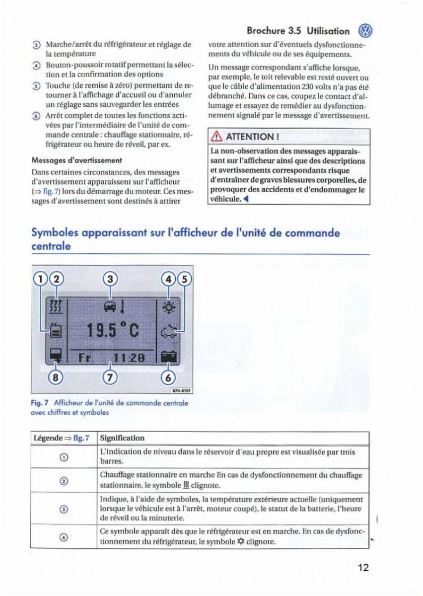 VW Transporter California T5 manuel du proprietaire / page 13