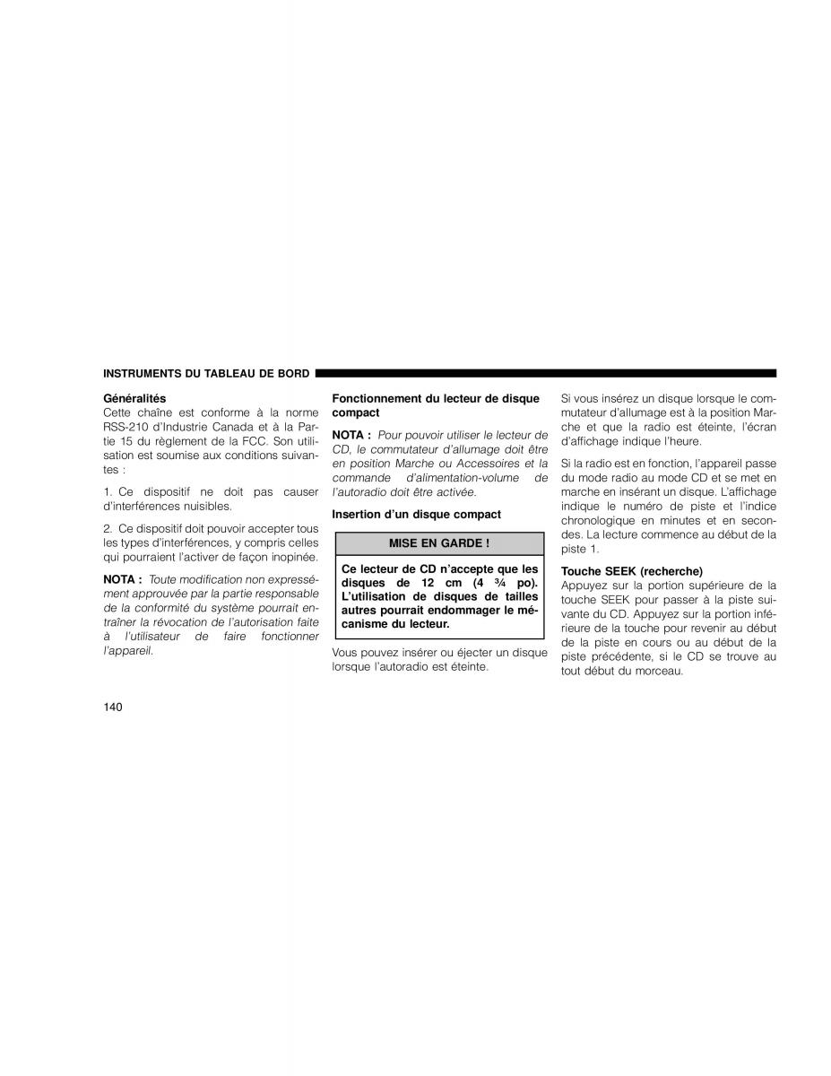 Chrysler Sebring Convertible III 3 manuel du proprietaire / page 140