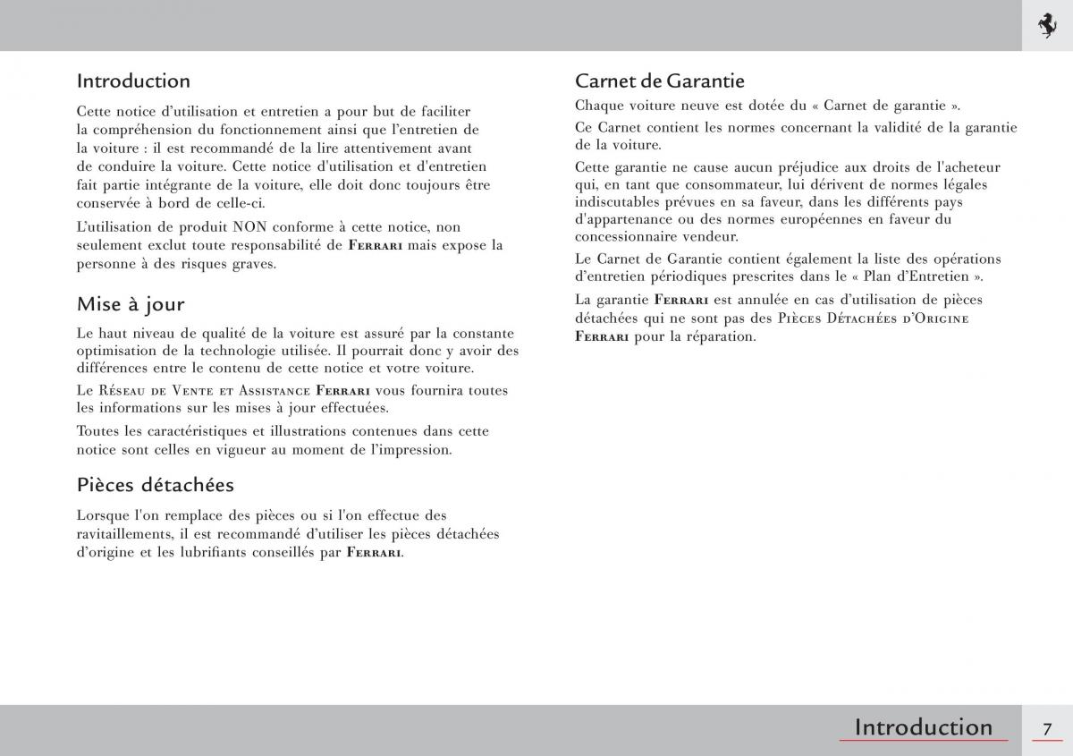 Ferrari 458 Italia manuel du proprietaire / page 7