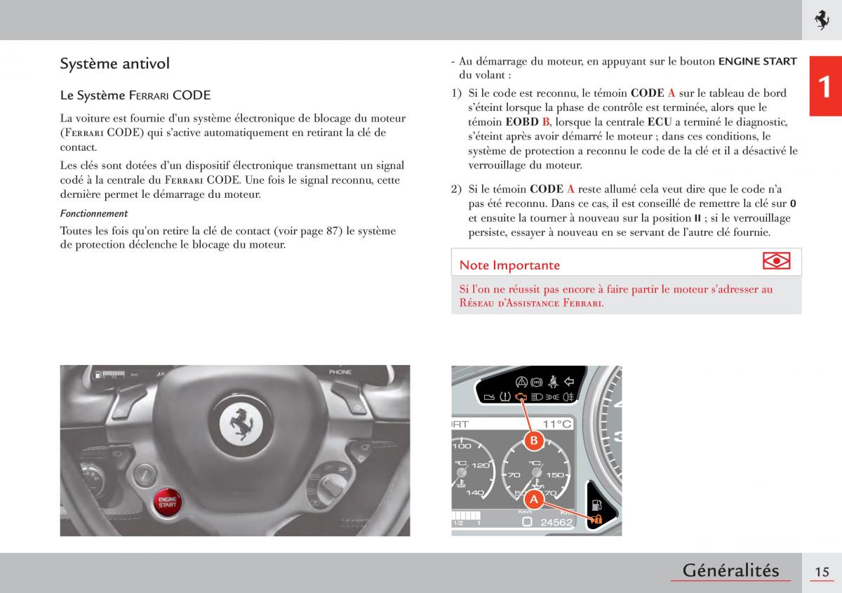 Ferrari 458 Italia manuel du proprietaire / page 15