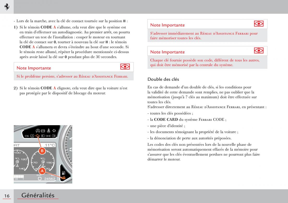 Ferrari 458 Italia manuel du proprietaire / page 16