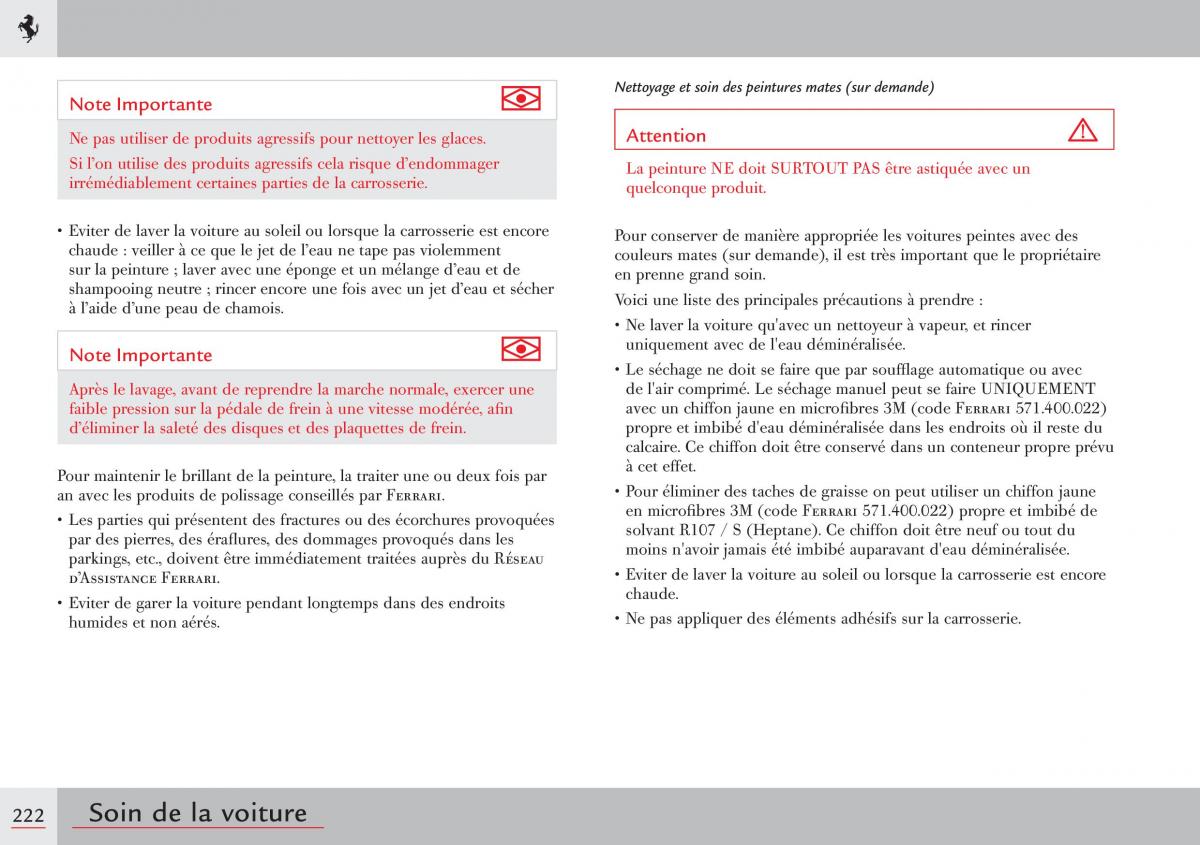 Ferrari 458 Italia manuel du proprietaire / page 222