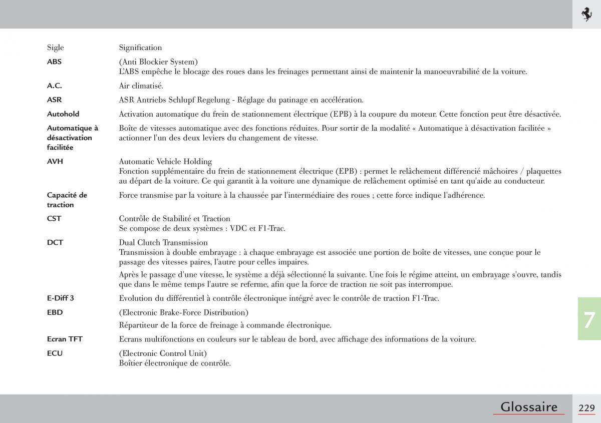 Ferrari 458 Italia manuel du proprietaire / page 229