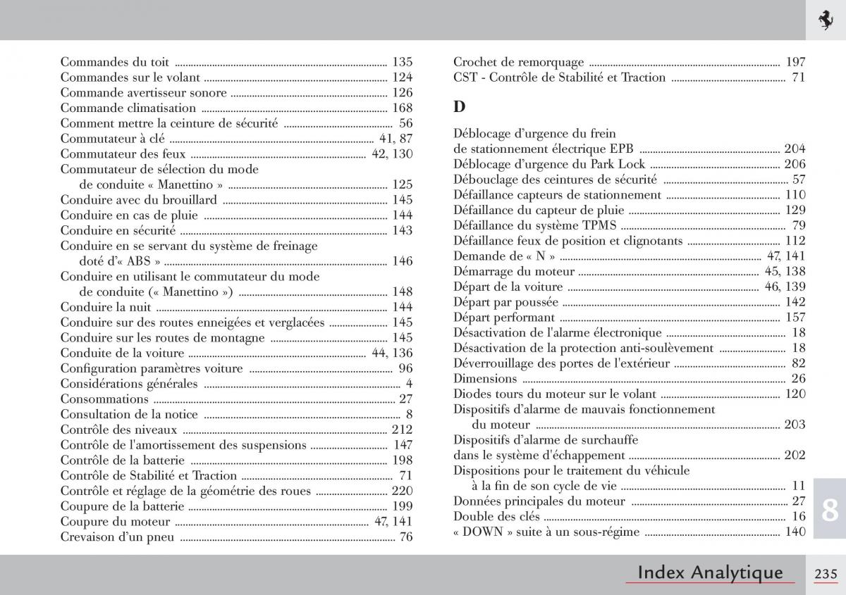 Ferrari 458 Italia manuel du proprietaire / page 235