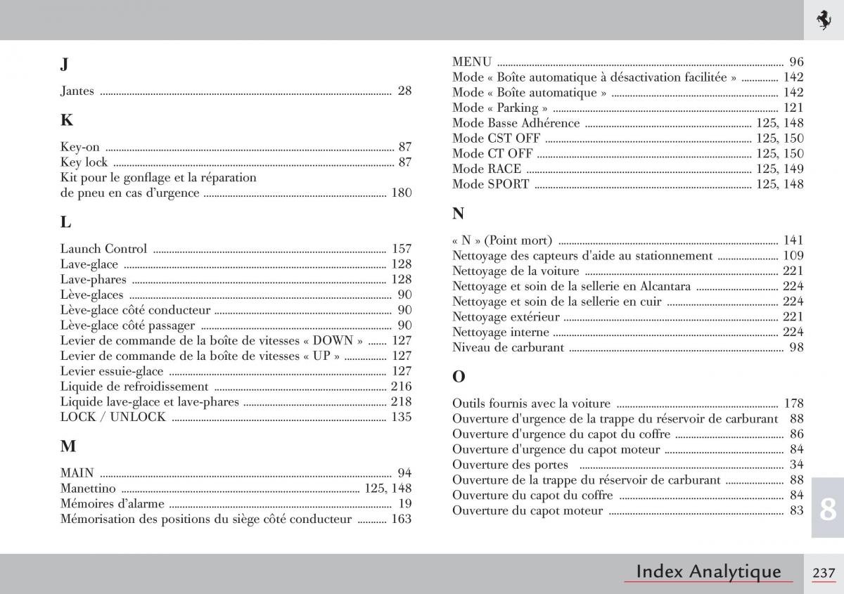 Ferrari 458 Italia manuel du proprietaire / page 237