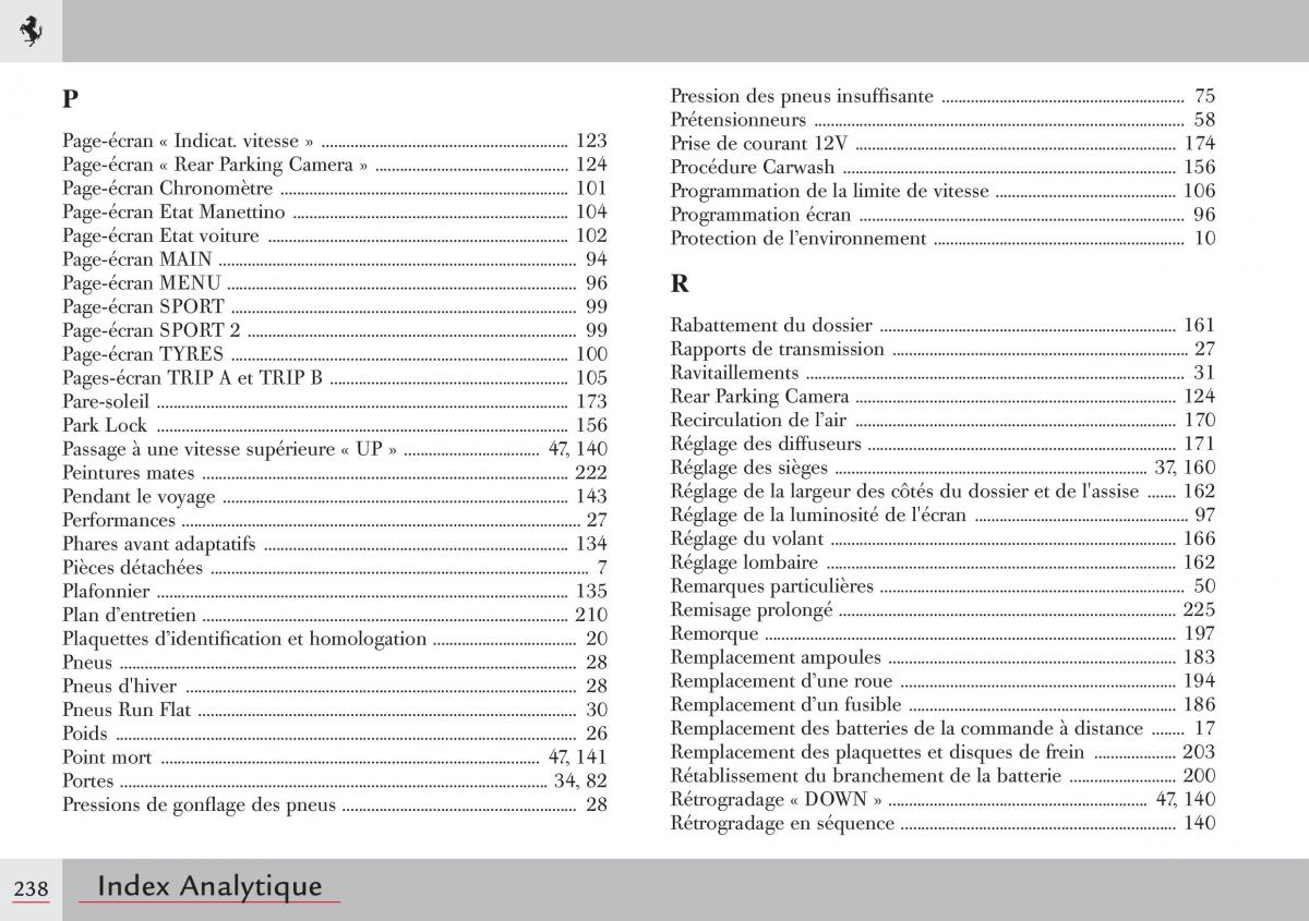 Ferrari 458 Italia manuel du proprietaire / page 238