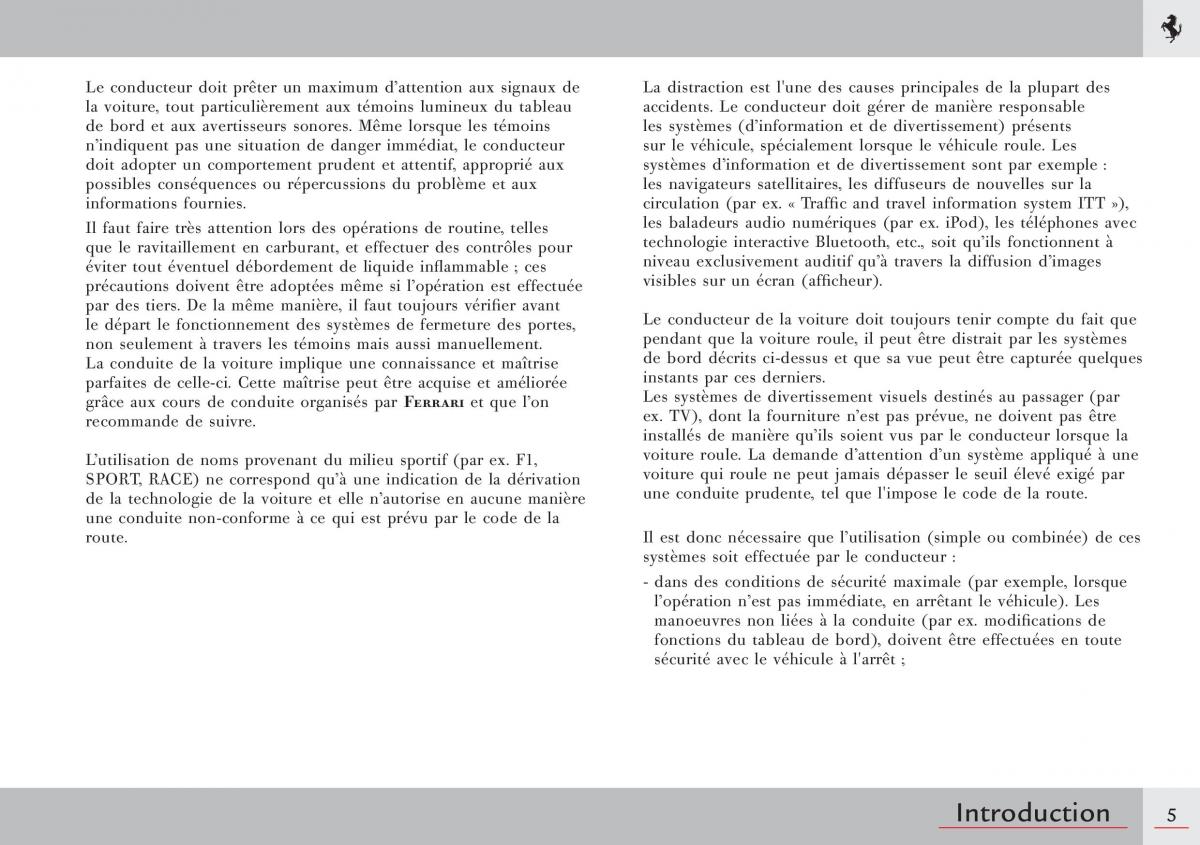 manual  Ferrari 458 Italia manuel du proprietaire / page 5