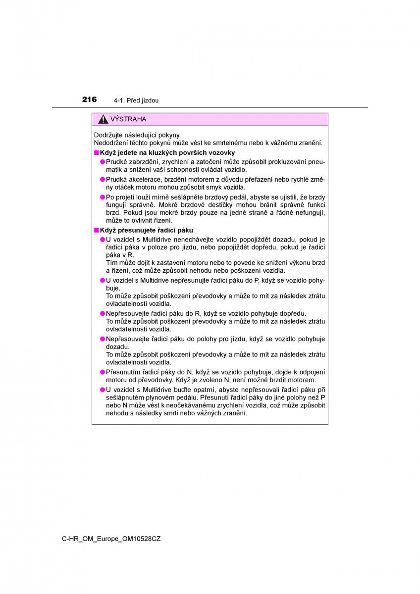 Toyota C HR navod k obsludze / page 216