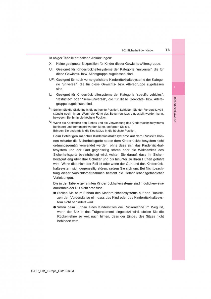 Toyota C HR Handbuch / page 73