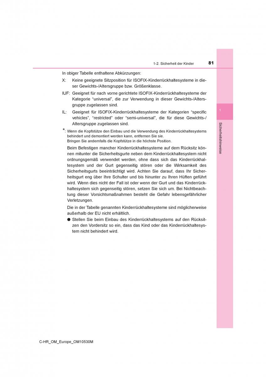 Toyota C HR Handbuch / page 81