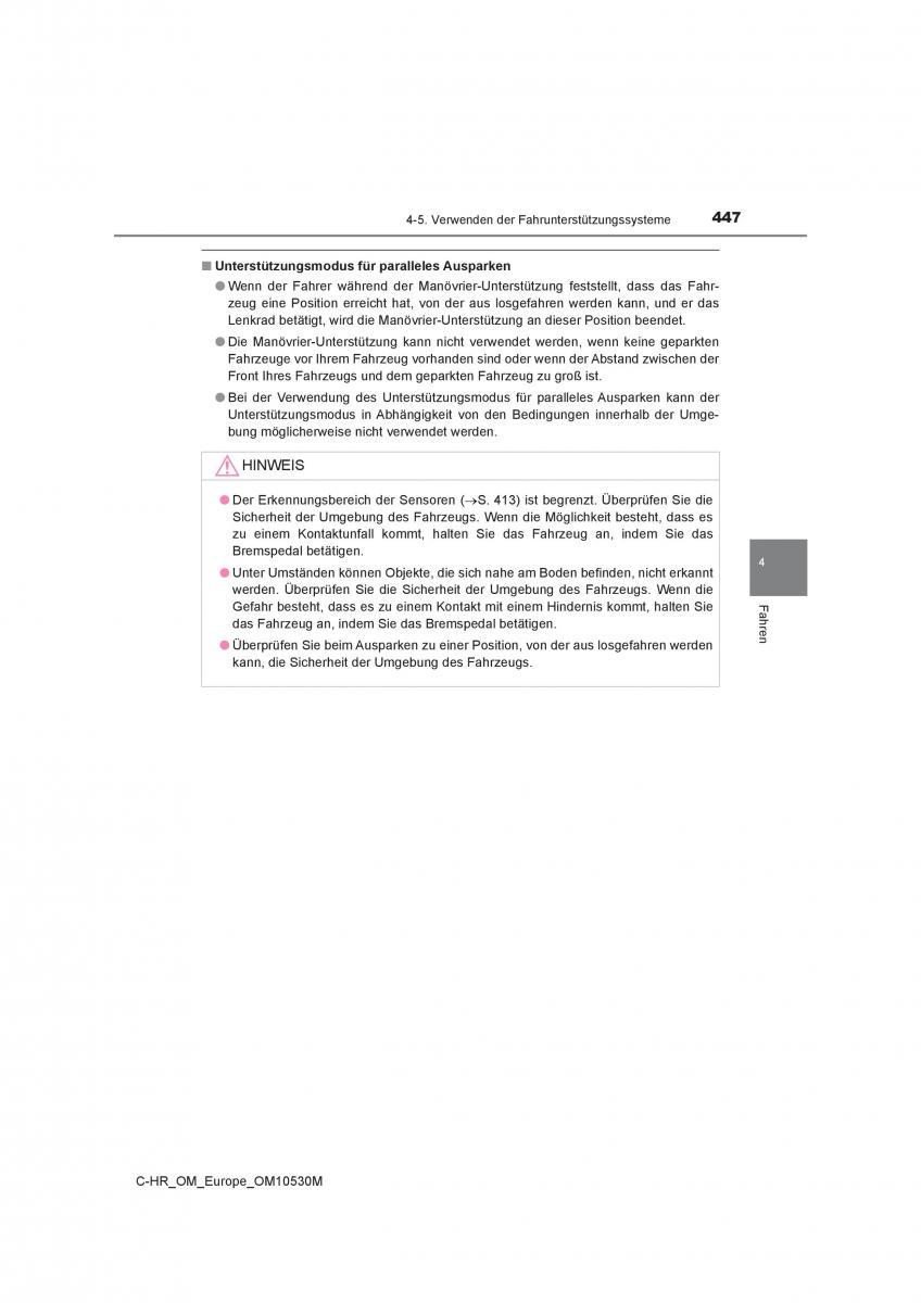 Toyota C HR Handbuch / page 447