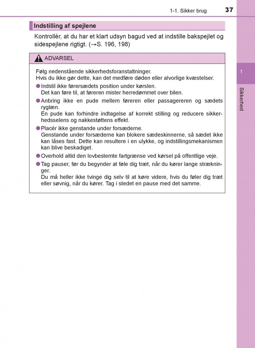Toyota C HR Bilens instruktionsbog / page 37
