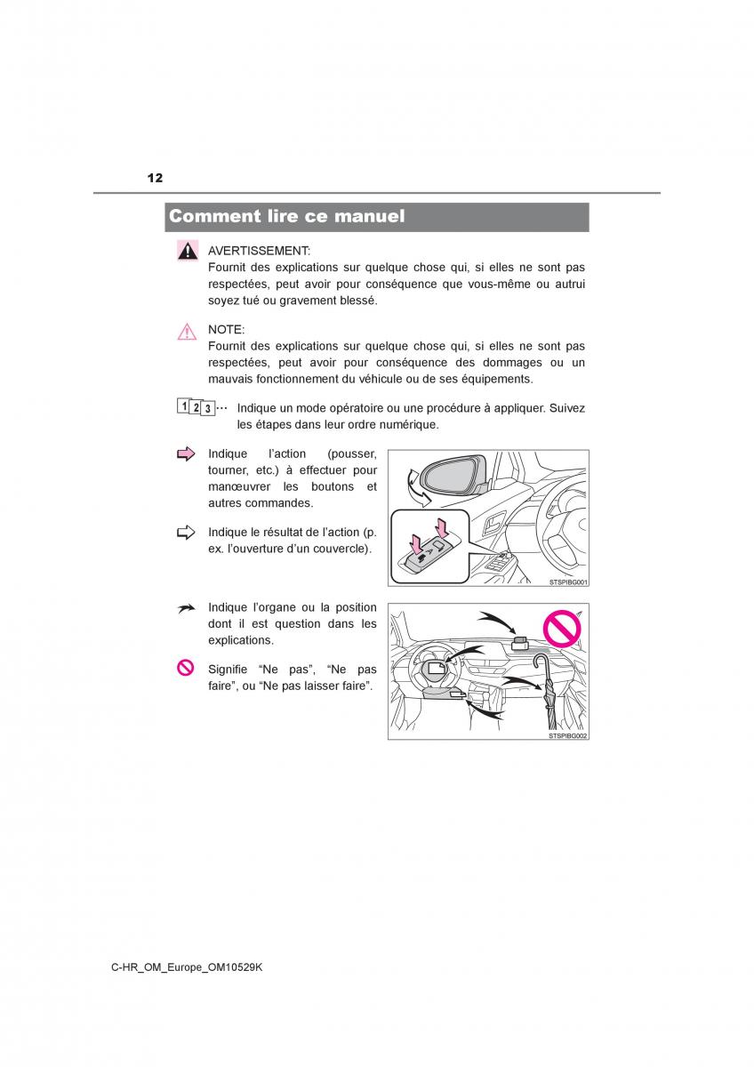 Toyota C HR manuel du proprietaire / page 12
