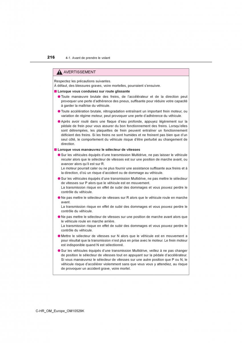 Toyota C HR manuel du proprietaire / page 216