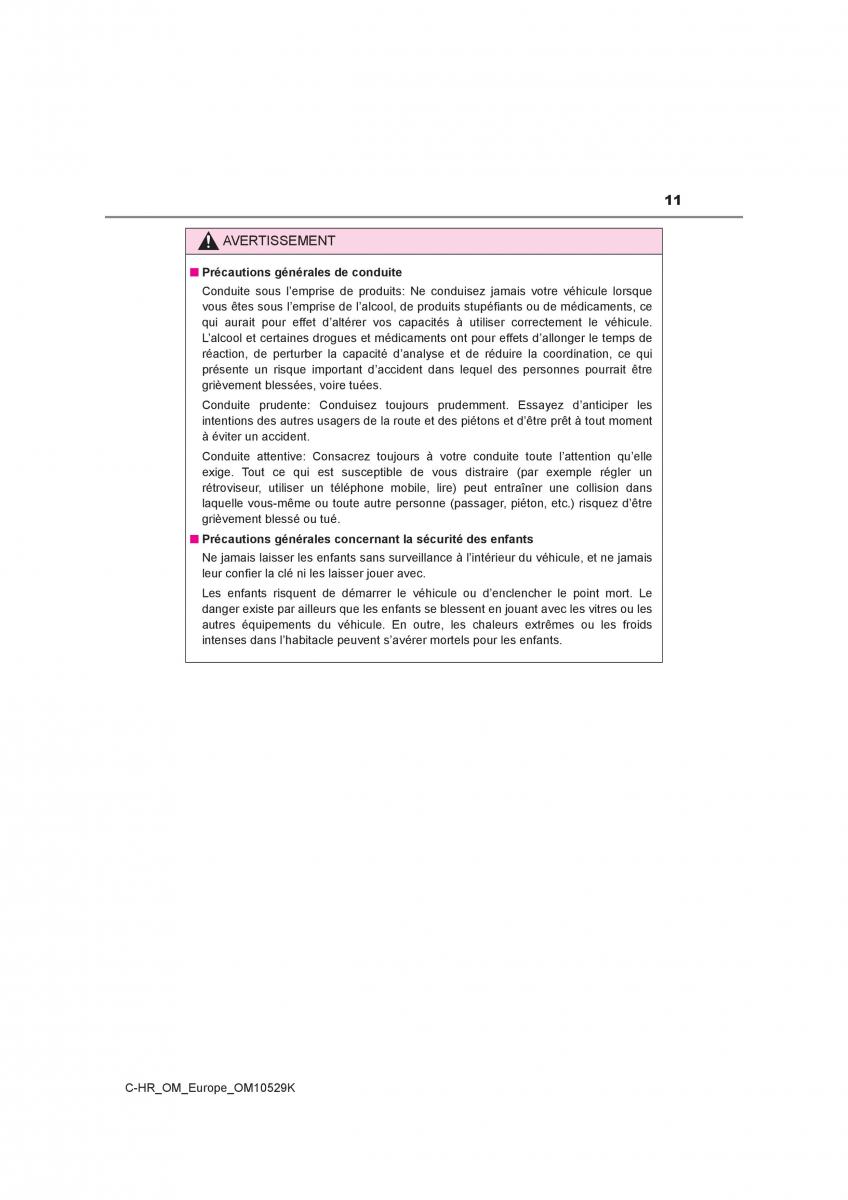 Toyota C HR manuel du proprietaire / page 11