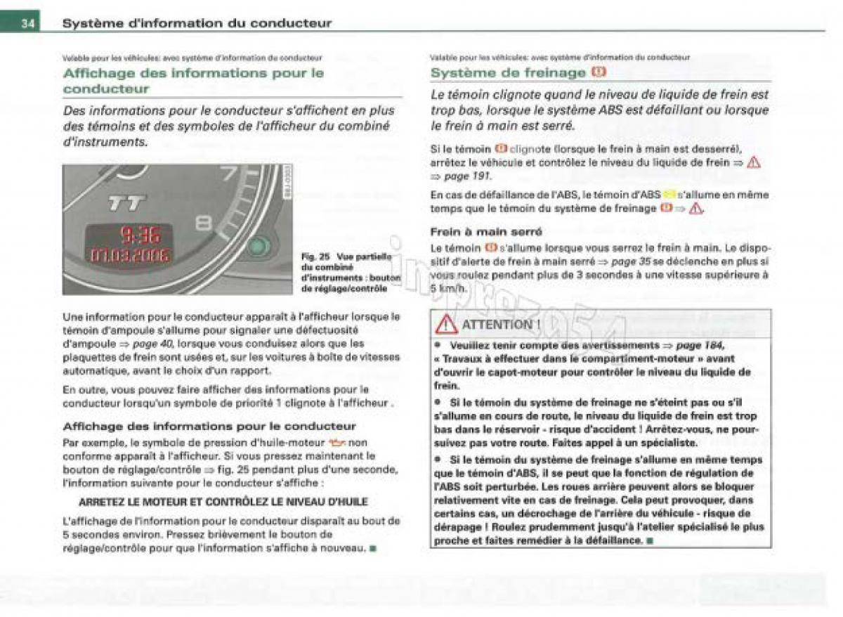Audi TT II 2 manuel du proprietaire / page 35
